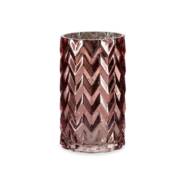 Vase Gift Decor Pink Crystal Ear (of wheat) Engraving 11,3 x 19,5 x 11,3 cm (6 Units)