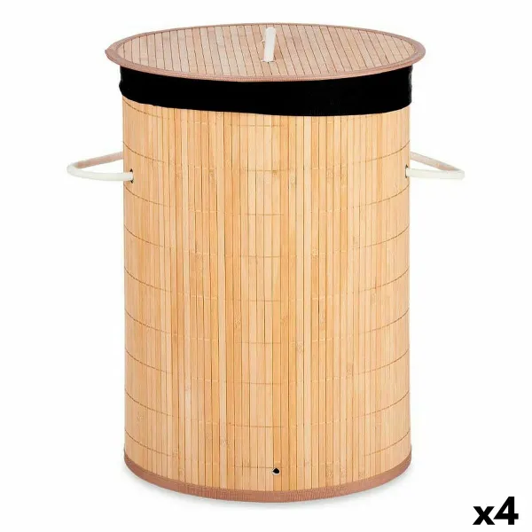 Pyykkikori Kipit Musta Luonnollinen Puuvilla Polyesteri Metalli Bambu Viskoosi Puu MDF 48 L 37 x 50 x 37 cm (4 osaa)