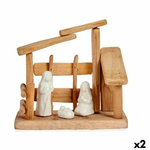 Ziemassvētku Laika Komplekts Krist+ Balts Dabisks Koks Keramika 18 x 17 x 8 cm (2 gb.)