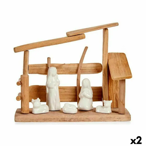 Seimikuvaelma Krist+ Valkoinen Luonnollinen Puu Keraminen 10 x 21 x 25 cm (2 osaa)