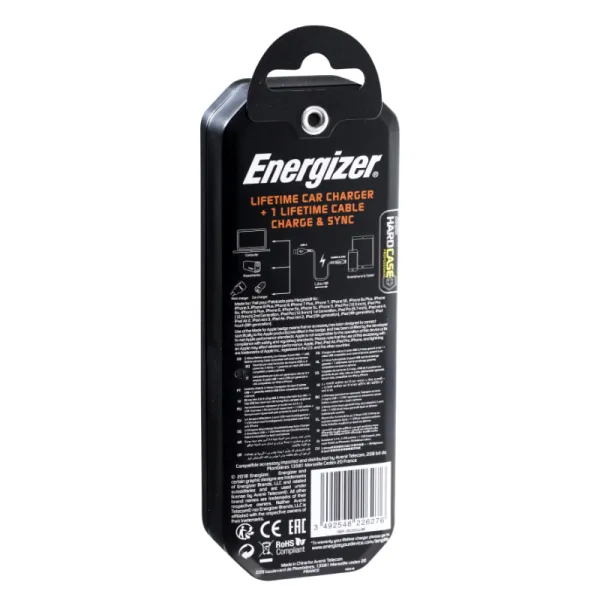 Energizer HardCase - Car charger 2x USB-A 17W 3.4A + MFi certified Lightning cable (Black)
