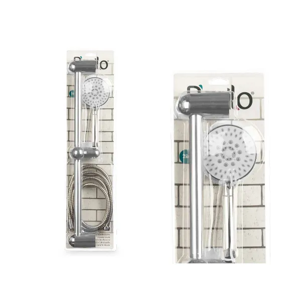 A shower head with a hose to direct the flow Berilo Silver Metal 9,8 x 23,5 x 9,8 cm 15 x 61 x 6,5 cm With support (6 Units)