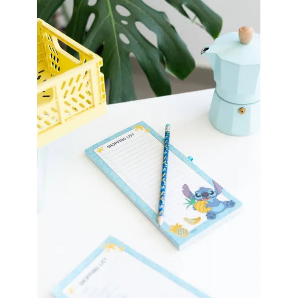 Disney Stitch - Magnetic notebook / shopping list for the fridge + pencil from the Tropical collection (10 x 21 cm)