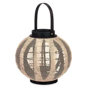 Фонарь Gift Decor Чёрный Бежевый Деревянный Ткань Cтекло Фонарь 30 x 30 x 30 cm С ручкой (2 штук)