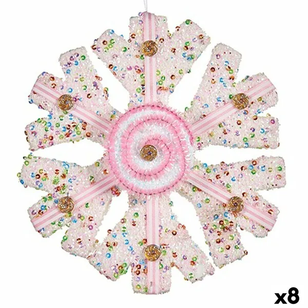 Joulukuusenpallo Krist+ Valkoinen Pinkki Lumihiutaleet 17 x 6 x 17 cm (8 osaa)