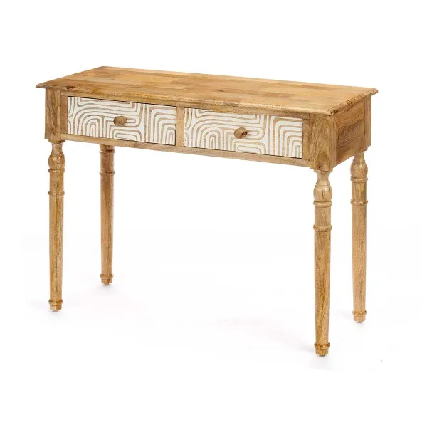 Hall Table with 2 Drawers Gift Decor White Brown 98 x 77 x 42 cm Curve