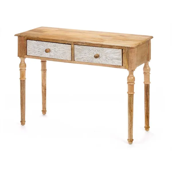 Hall Table with 2 Drawers Gift Decor White Brown 98 x 77 x 42 cm Stripes