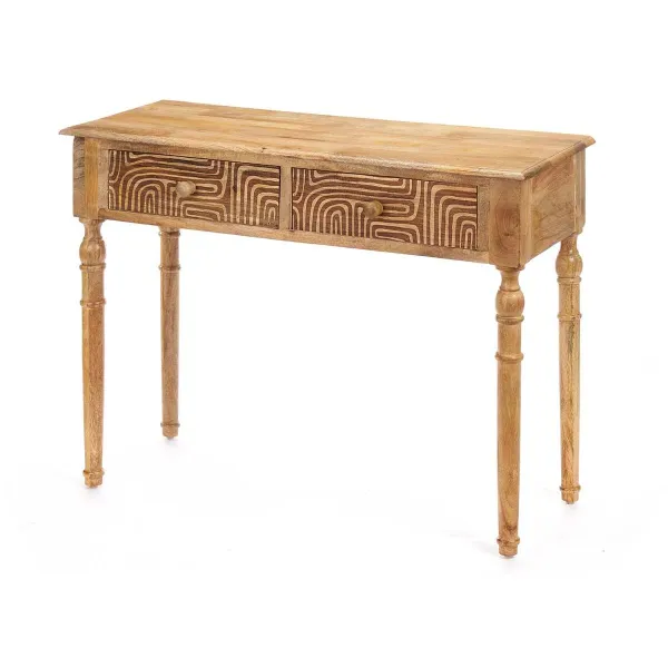 Hall Table with 2 Drawers Gift Decor Brown 98 x 77 x 42 cm Curve