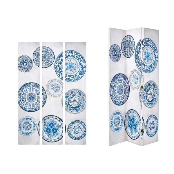 Ширма Gift Decor Синий Белый Полотно 122 x 2,5 x 180 cm 40 x 180 x 7 cm Тарелка
