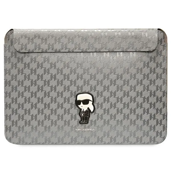 Karl Lagerfeld NFT Saffiano Monogram Ikonik Karl Sleeve - 14" Notebook Case (Silver)