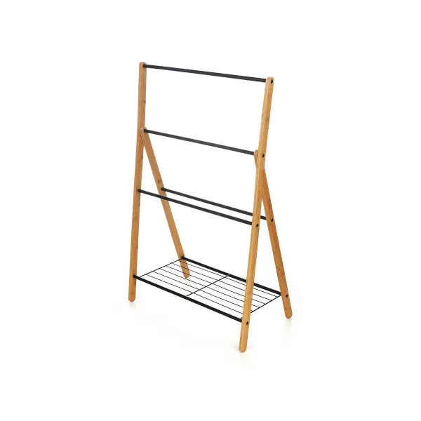 Free-Standing Towel Rack Kipit Black Metal Bamboo 60 x 90 x 37 cm 60 x 87 x 37 cm 4 Units