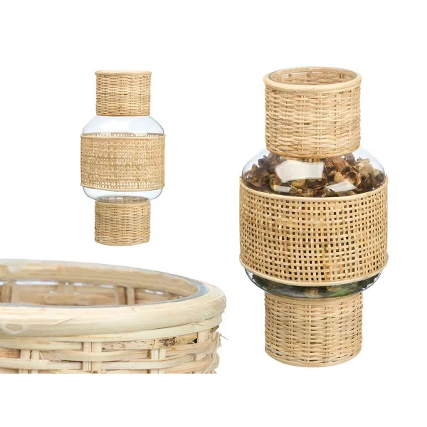 Svečturis Gift Decor Caurspīdīgs Dabisks Stikls Rotangpalma 18 x 38 x 18 cm (4 gb.)