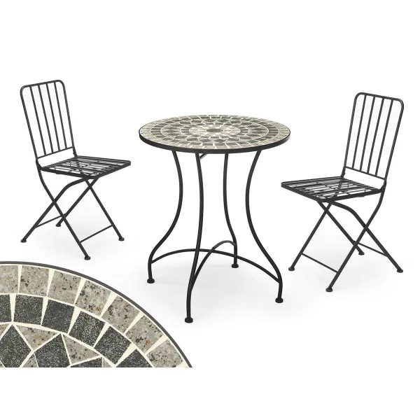 Galds un 2 krēsli Ibergarden Mosaico-Forja Melns Pelēks 100 x 30 x 65 cm