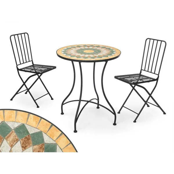 Galds un 2 krēsli Ibergarden Mosaico-Forja Melns Okers 100 x 30 x 65 cm