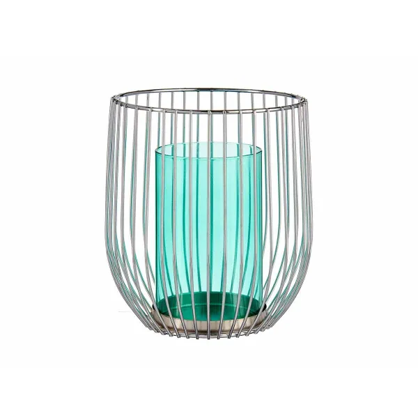 Candleholder Gift Decor Blue Silver Metal Glass 15 x 17 x 15 cm (8 Units)