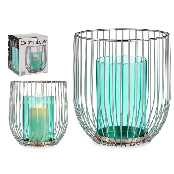 Candleholder Gift Decor Blue Silver Metal Glass 15 x 17 x 15 cm (8 Units)