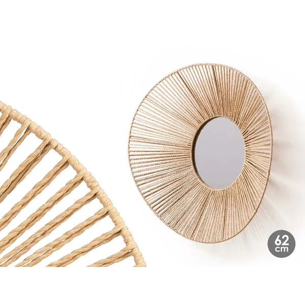 Wall mirror Gift Decor Natural Oval 62 x 15 x 57 cm (4 Units)