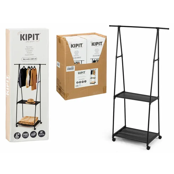 Paltai su lentyna Kipit Juoda Metalinis 84 x 43 x 156 cm