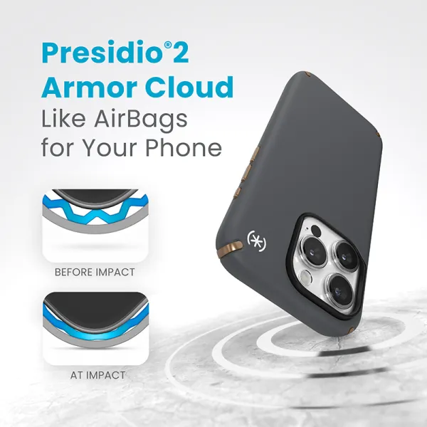 Speck Presidio2 Pro Magsafe - iPhone 15 Pro Case (Charcoal Gray / Cool Bronze / White)