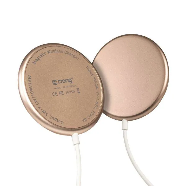 Crong MagSpot Wireless Charger – Aluminum MagSafe 15W Inductive Charger (Gold)