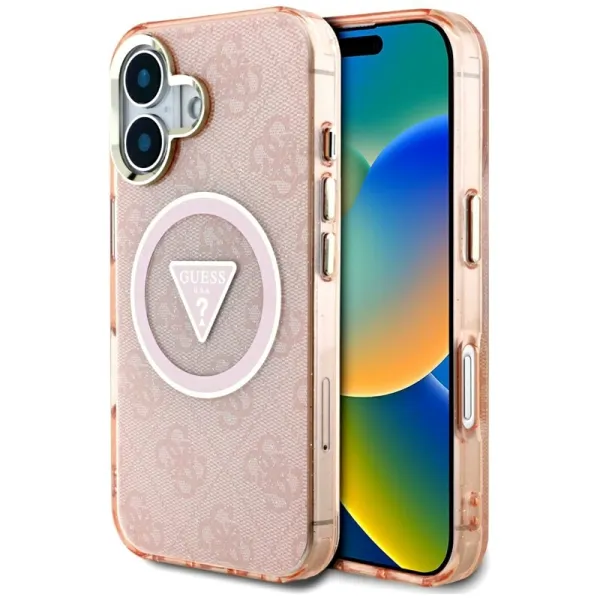 Guess IML Metal Glitter 4G Circle Triangle MagSafe - Case for iPhone 16 (pink)