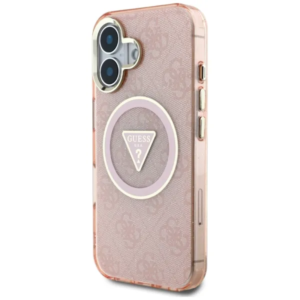 Guess IML Metal Glitter 4G Circle Triangle MagSafe - Case for iPhone 16 (pink)