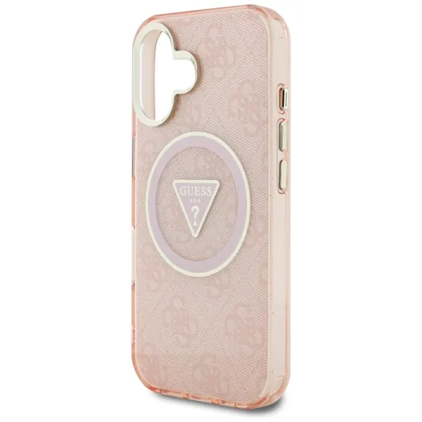 Guess IML Metal Glitter 4G Circle Triangle MagSafe - Case for iPhone 16 (pink)