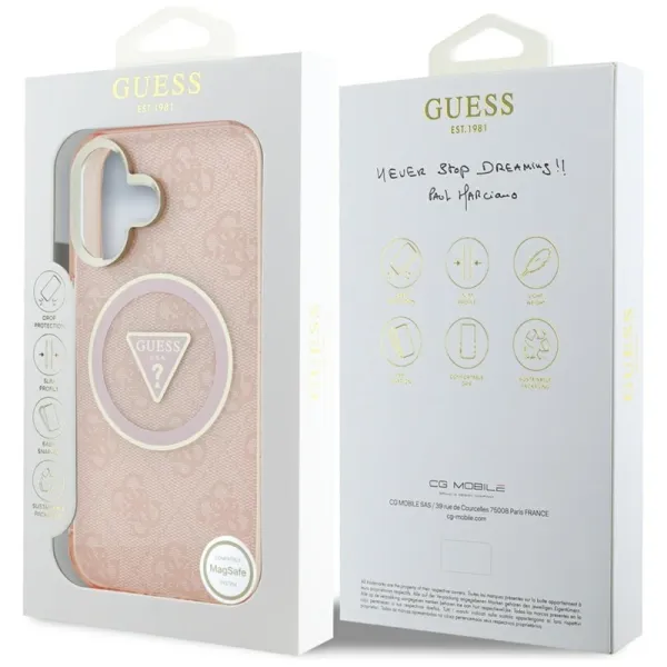 Guess IML Metal Glitter 4G Circle Triangle MagSafe - Case for iPhone 16 (pink)