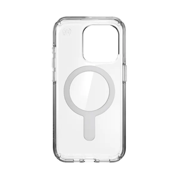 Speck Presidio Perfect-Clear ClickLock & Magsafe - iPhone 15 Pro Case (Clear / Chrome Finish / Serene Silver)