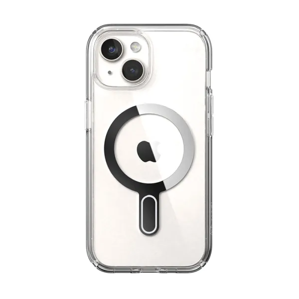 Speck Presidio Perfect-Clear ClickLock & MagSafe - iPhone 17e / 16e / 15 / 14 / 13 Case (Clear / Chrome Finish / Serene Silver)