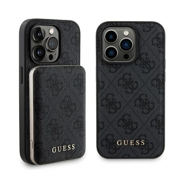Guess Bundle Pack MagSafe 4G Metal Gold Logo - Case set + Power Bank 5000mAh MagSafe iPhone 14 Pro Max (black)