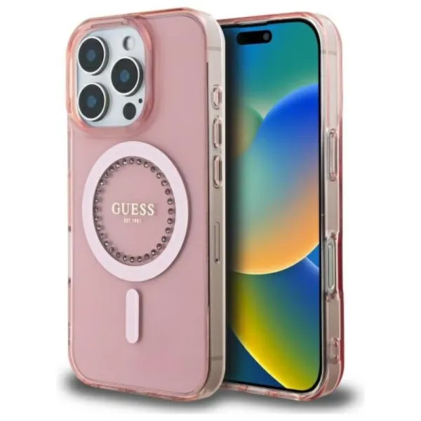 Guess IML Rhinestones MagSafe - Case for iPhone 16 Pro Max (Pink)