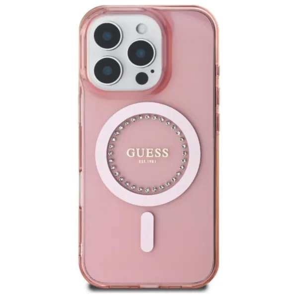 Guess IML Rhinestones MagSafe - Case for iPhone 16 Pro Max (Pink)