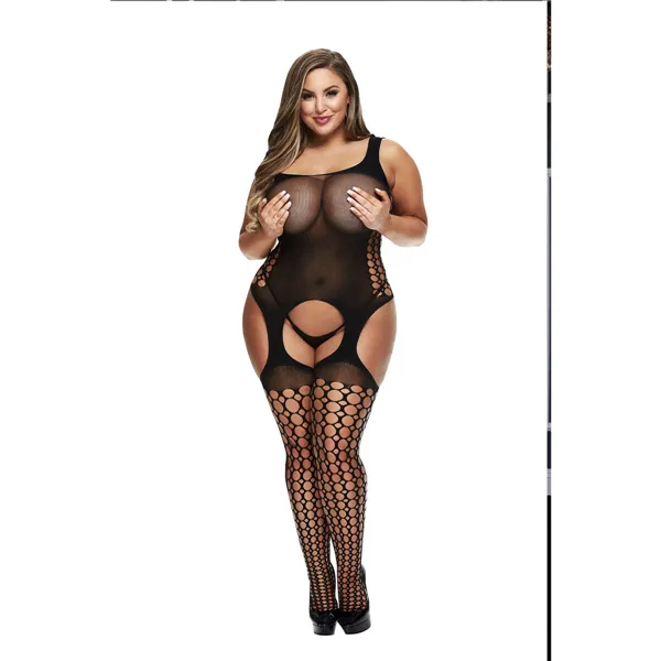 Crotchless Suspender Bodystocking Queen Size Baci Lingerie 00421 XL