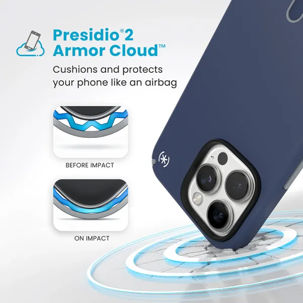Speck Presidio2 Pro ClickLock & MagSafe - iPhone 16 Pro Max Case (Coastal Blue / Dust Gray / White)