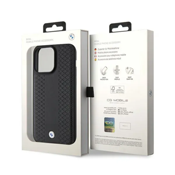 BMW Leather Diamond Pattern - Case for iPhone 15 Pro (Black)