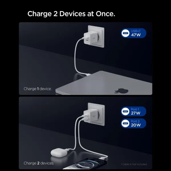 Spigen Essential EE472EU GaN Pro - 2x USB-C 47W Wall Charger (White)