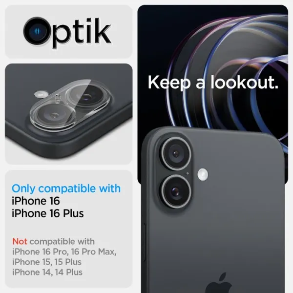 Spigen Optik GLAS.TR Camera Protector 2-Pack - Lens Protector for iPhone 16 / 16 Plus (2 pcs) (Clear)