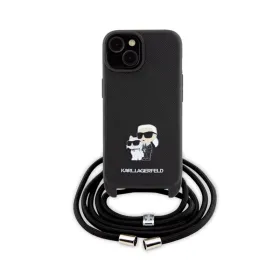 Karl Lagerfeld Crossbody Saffiano Metal Pin Karl & Choupette - Case for iPhone 15 (Black)