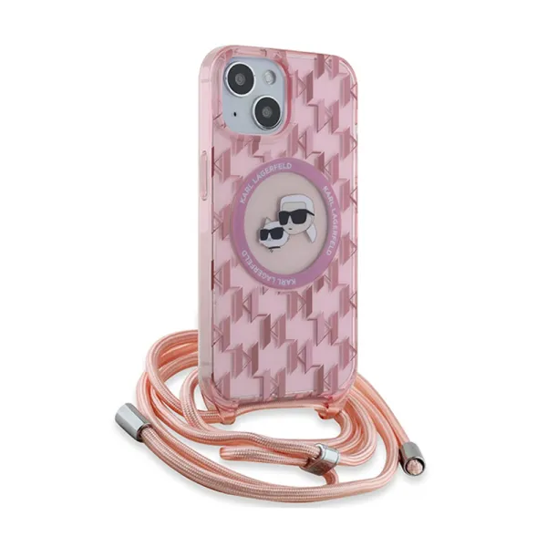 Karl Lagerfeld IML Crossbody Monogram Karl & Choupette Head MagSafe - Case for iPhone 15 / 14 / 13 (Pink)