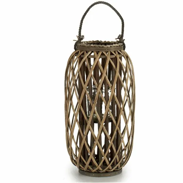 Candleholder Brown wicker Glass 11,5 x 12 cm