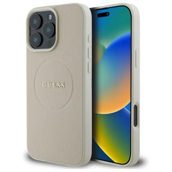 Guess Grained Ring MagSafe - Case for iPhone 16 Pro Max (beige)