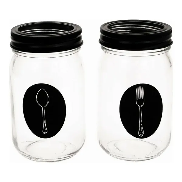 Cutlery Organiser Black Metal Transparent Glass 9 x 9 x 17 cm (4 pcs)