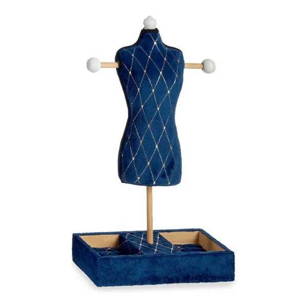 Jewellery Stand Blue Rhombus Velvet Wood (12 x 40 x 24 cm)