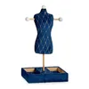 Jewellery Stand Blue Rhombus Velvet Wood (12 x 40 x 24 cm)