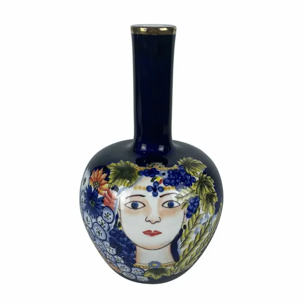 Vase DKD Home Decor Face Porcelain Blue Multicolour 17 x 17 x 30 cm