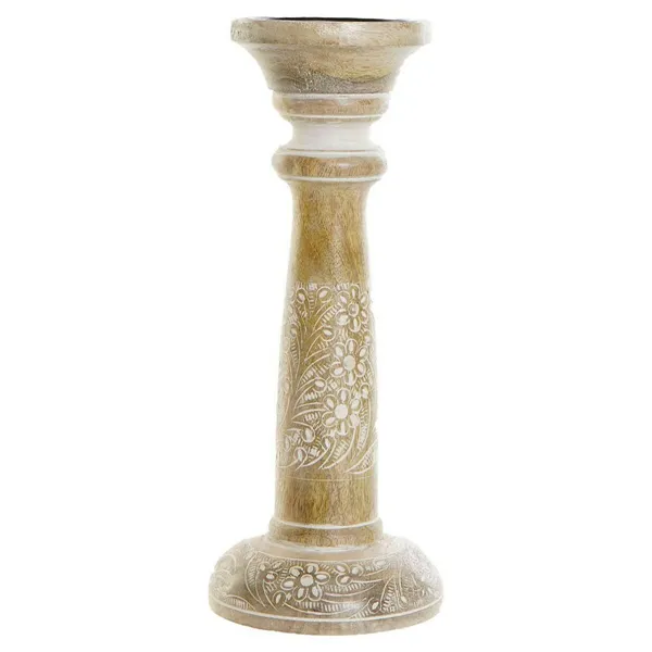 Candle Holder DKD Home Decor White Brown Metal Plastic Mango wood Floral Indian Man 12,5 x 12,5 x 31 cm