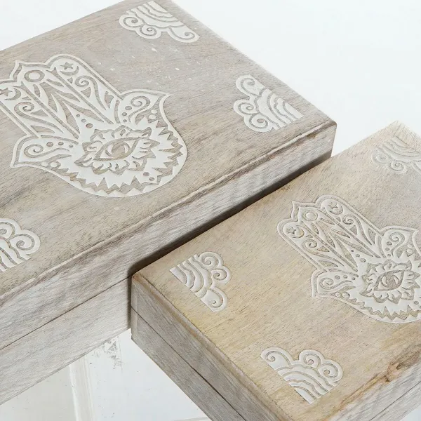 Set of decorative boxes DKD Home Decor Mango wood 25 x 17 x 8 cm Stripped (2 Units)