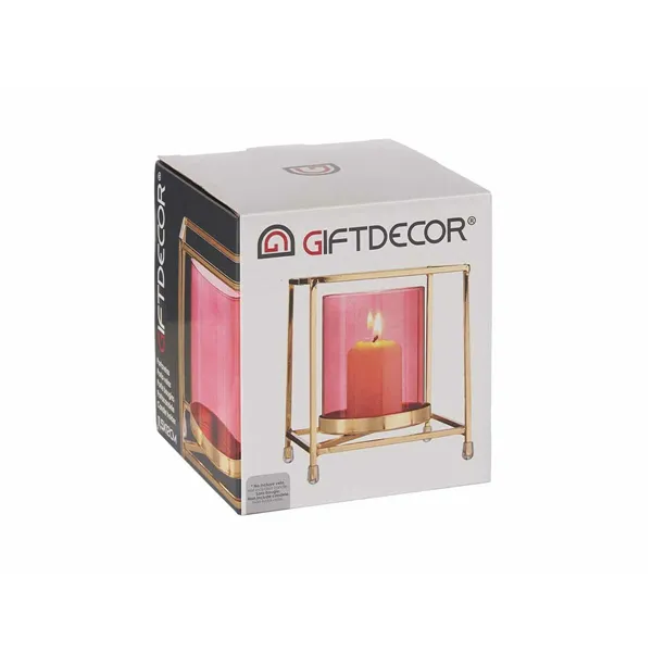 Candleholder Squared Pink Golden 11,5 x 12,6 x 11,5 cm Metal Glass