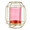 Candleholder Pink Golden Lantern Metal Glass (19 x 20 x 19 cm)